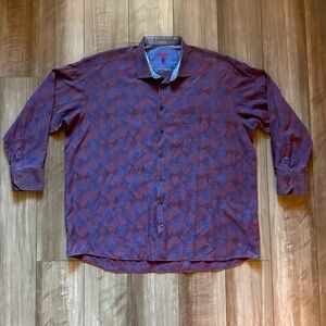 Visconti Black Men’s 3XLB Button Up Shirt Purple Blue Abstract 100% Cotton
